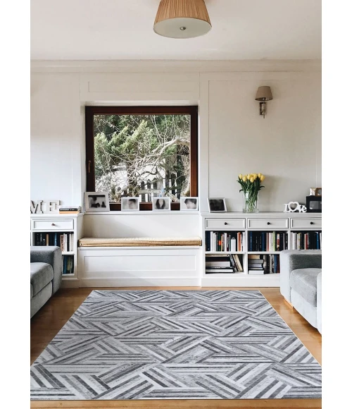 Couristan Prairie Grey Black 2882/3514 5 ft. 3 in. X 7 ft. 6 in. Rectangle Rug