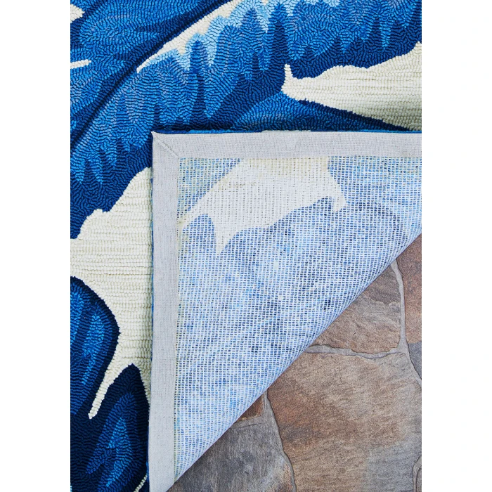 Couristan Covington Palm Leaves 8' Round Blue Area Rug