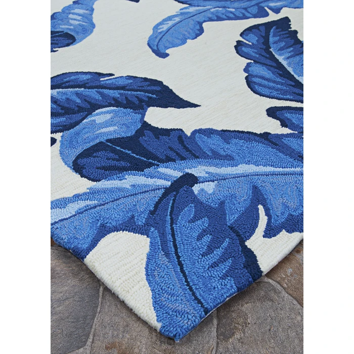 Couristan Covington Palm Leaves 8' Round Blue Area Rug