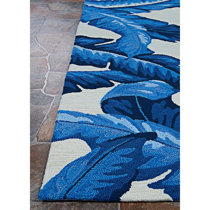 Couristan Covington Palm Leaves 8' Round Blue Area Rug