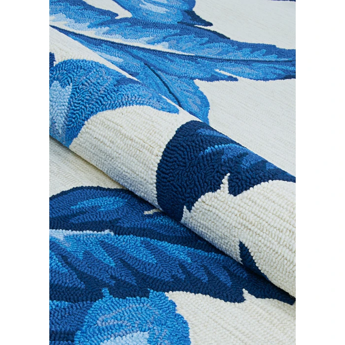 Couristan Covington Palm Leaves 8' Round Blue Area Rug
