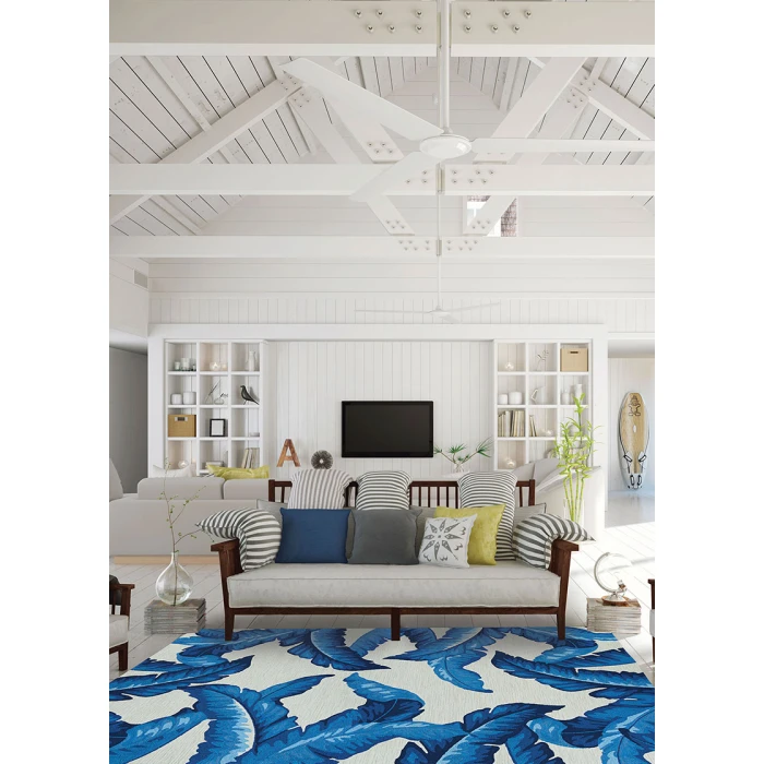 Couristan Covington Palm Leaves 8' Round Blue Area Rug