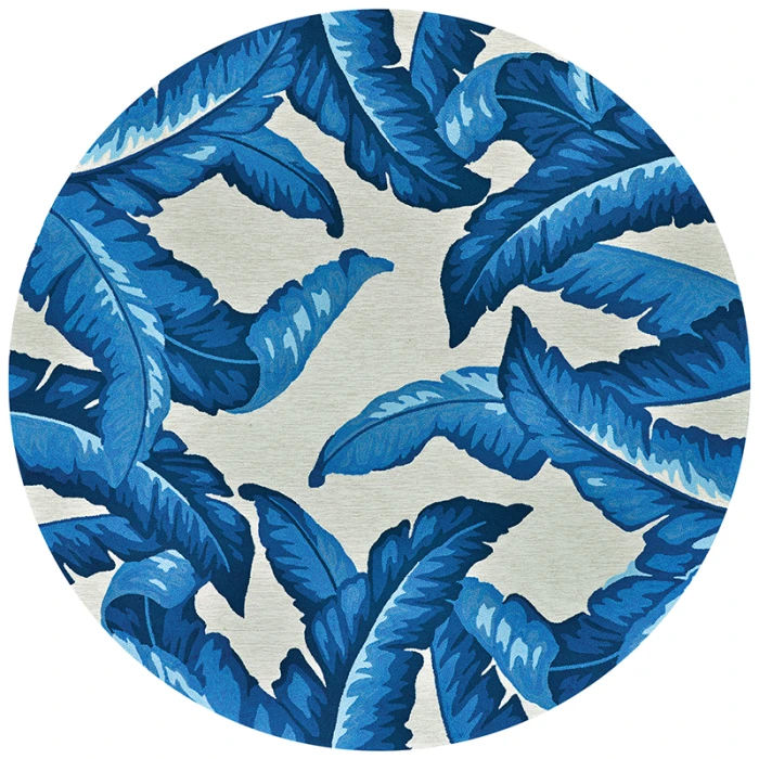 Couristan Covington Palm Leaves 8' Round Blue Area Rug