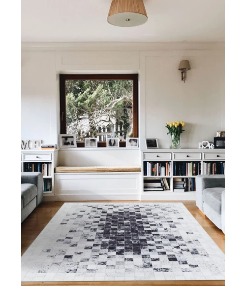 Couristan Prairie Hygee Blocks 8' Runner Coal/Ice Caps Area Rug