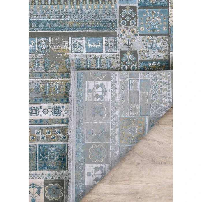Couristan Siena Blue/Gold/Steel 3228/0430 6 ft. 6 in. X 9 ft. 6 in. Rectangle Rug