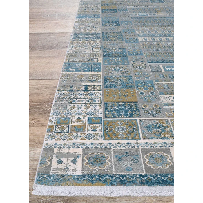 Couristan Siena Blue/Gold/Steel 3228/0430 6 ft. 6 in. X 9 ft. 6 in. Rectangle Rug