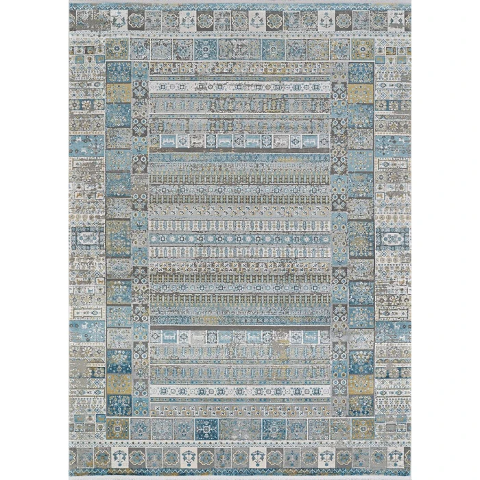 Couristan Siena Blue/Gold/Steel 3228/0430 6 ft. 6 in. X 9 ft. 6 in. Rectangle Rug
