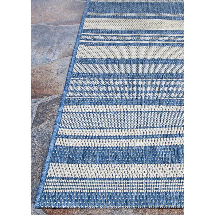 Couristan Recife Gazebo Stripe 8' Runner Champ/Blue Area Rug