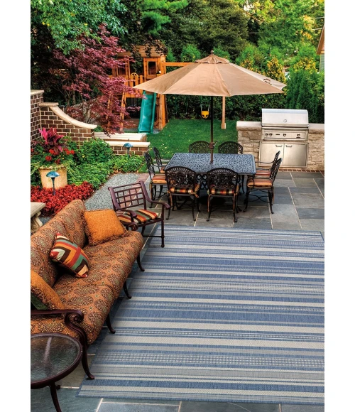 Couristan Recife Gazebo Stripe Square Champ/Blue Area Rug