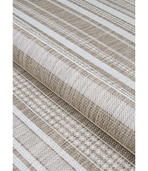 Couristan Recife Gazebo Stripe 9' Round Champ/Taupe Area Rug