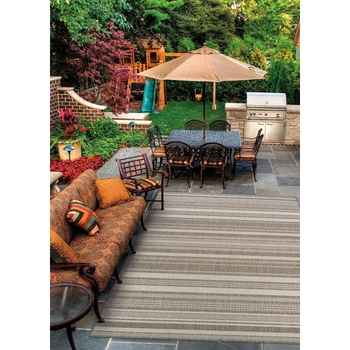 Couristan Recife Gazebo Stripe 6' x 9' Champ/Taupe Area Rug