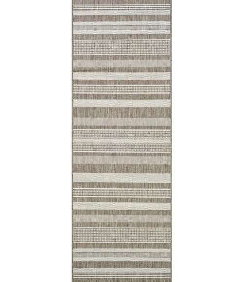 Couristan Recife Gazebo Stripe 9' Round Champ/Taupe Area Rug