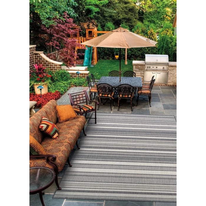 Couristan Recife Gazebo Stripe 8' Runner Champ/Grey Area Rug