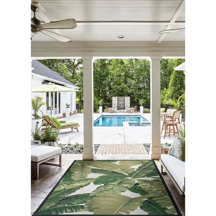 Couristan Dolce Palm Lily 5' x 8' Huntr Green/Ivory Area Rug