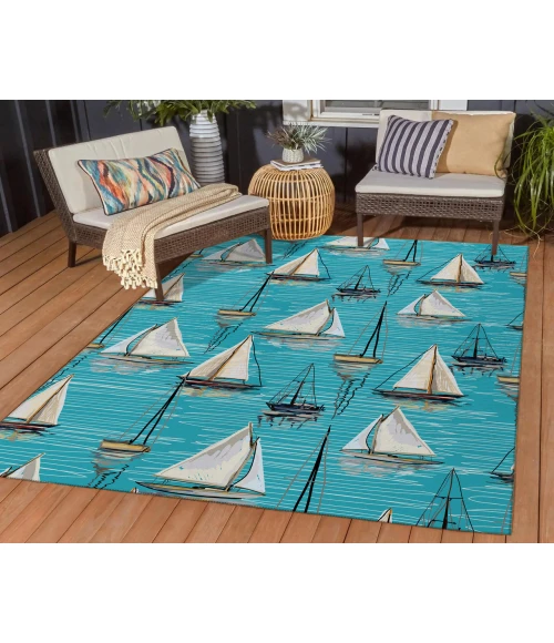 Dalyn Indoor/Outdoor Harbor HA8 Teal Washable 2'6" x 3'10" Rug