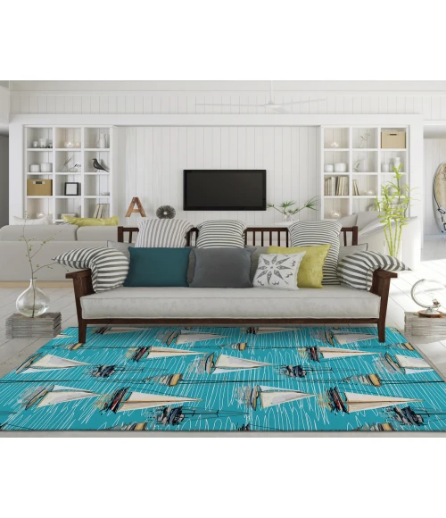 Dalyn Indoor/Outdoor Harbor HA8 Teal Washable 2'6" x 3'10" Rug