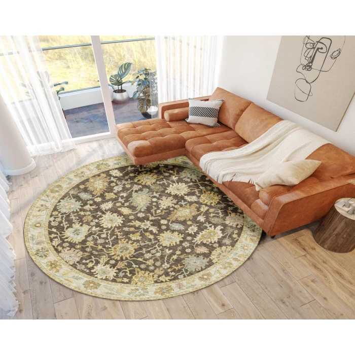 Dalyn Luxury Washable Hatay HY2 Chocolate 8' x 8' Round Rug