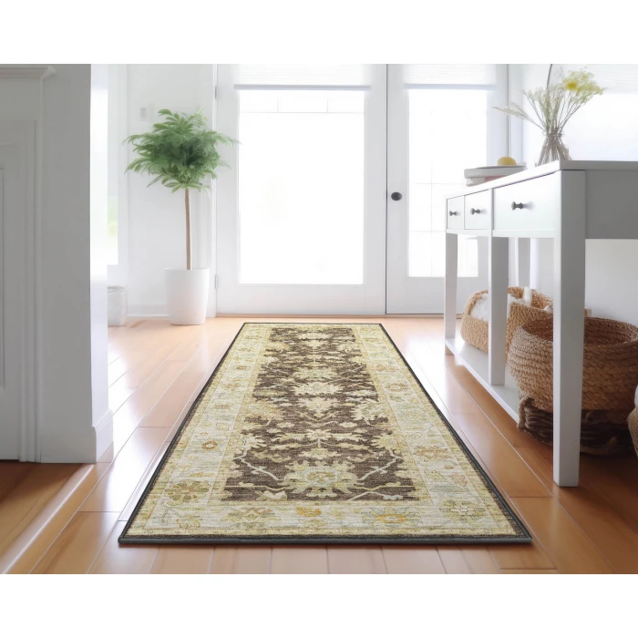 Dalyn Luxury Washable Hatay HY2 Chocolate 2'3" x 7'6" Runner Rug