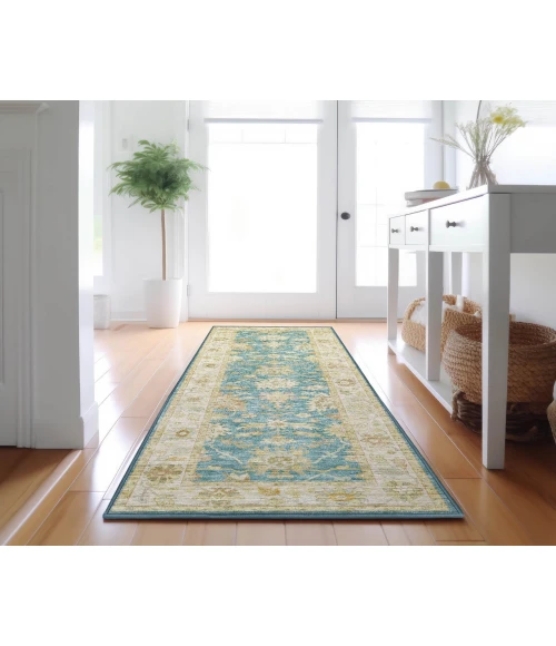 Dalyn Luxury Washable Hatay HY2 Teal 2'3" x 7'6" Runner Rug