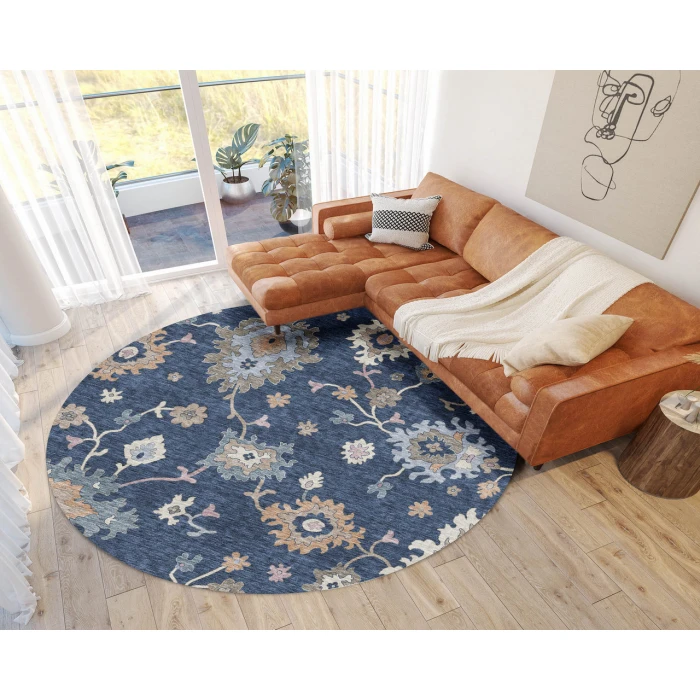 Dalyn Luxury Washable Hatay HY4 Navy 8' x 8' Round Rug