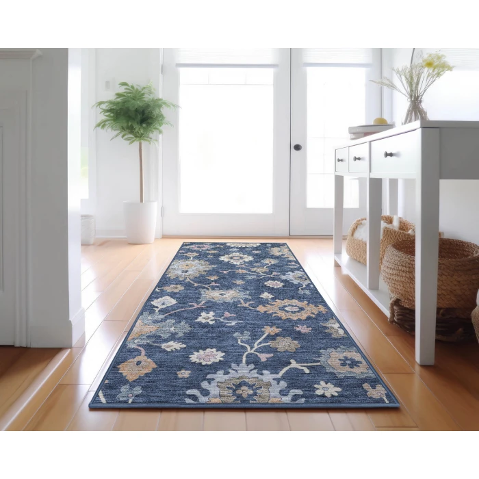 Dalyn Luxury Washable Hatay HY4 Navy 2'3" x 7'6" Runner Rug