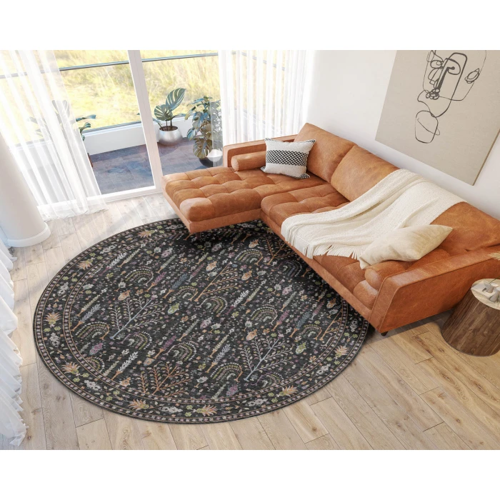 Dalyn Luxury Washable Hatay HY5 Black 8' x 8' Round Rug