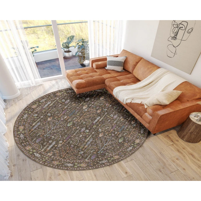 Dalyn Luxury Washable Hatay HY5 Brown 8' x 8' Round Rug