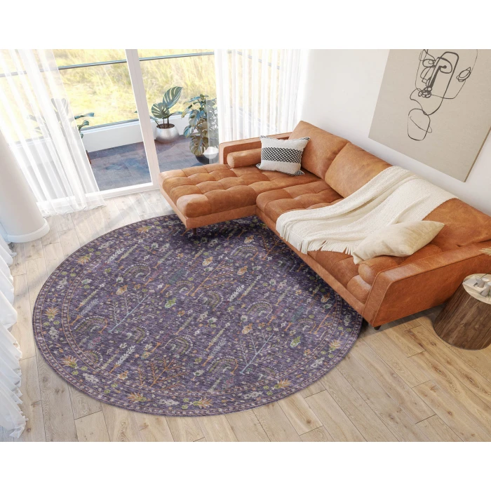 Dalyn Luxury Washable Hatay HY5 Eggplant 8' x 8' Round Rug