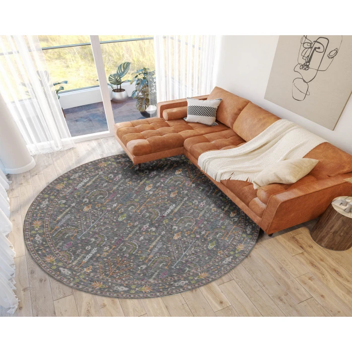 Dalyn Luxury Washable Hatay HY5 Gray 8' x 8' Round Rug