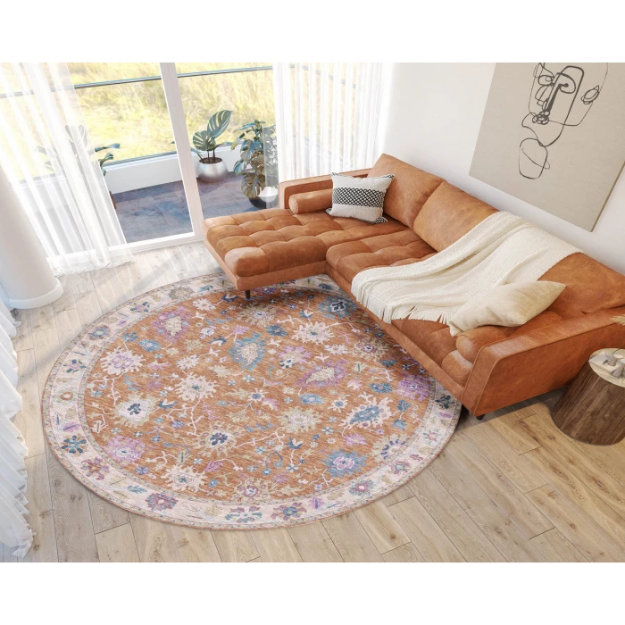 Dalyn Luxury Washable Hatay HY7 Orange 8' x 8' Round Rug