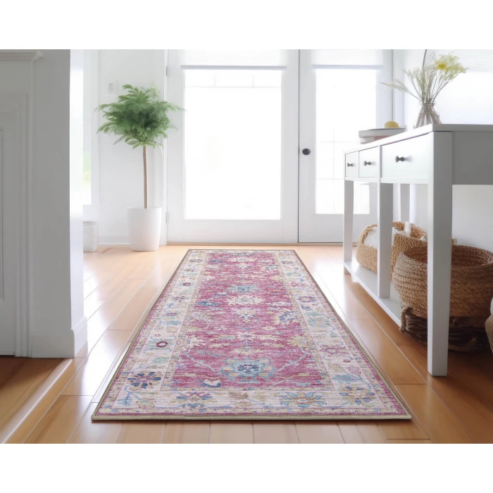 Dalyn Luxury Washable Hatay HY7 Pink 2'3" x 7'6" Runner Rug