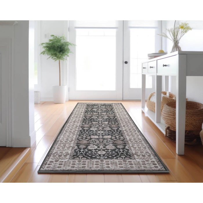 Dalyn Luxury Washable Hatay HY8 Black 2'3" x 7'6" Runner Rug