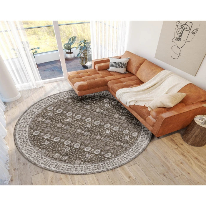 Dalyn Luxury Washable Hatay HY8 Chocolate 8' x 8' Round Rug