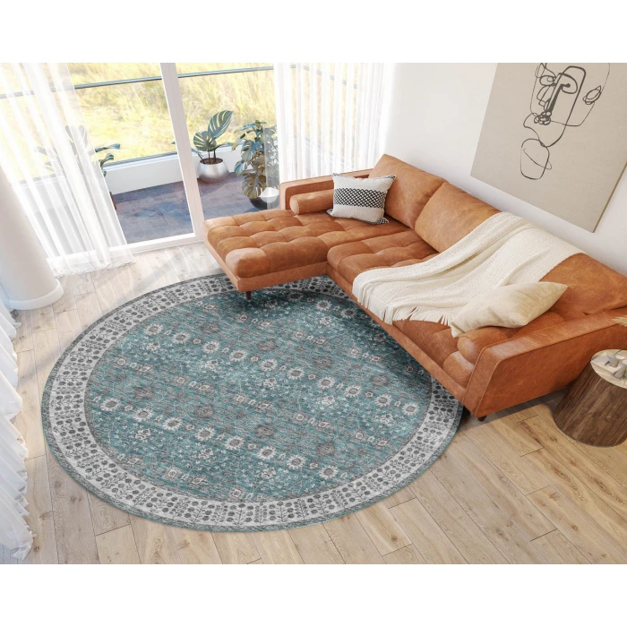 Dalyn Luxury Washable Hatay HY8 Teal 8' x 8' Round Rug