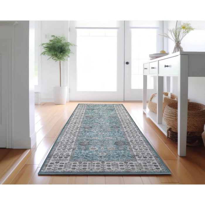 Dalyn Luxury Washable Hatay HY8 Teal 2'3" x 7'6" Runner Rug