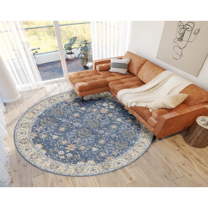 Dalyn Luxury Washable Hatay HY9 Blue 8' x 8' Round Rug