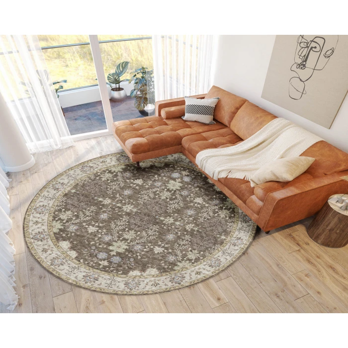 Dalyn Luxury Washable Hatay HY9 Brown 8' x 8' Round Rug