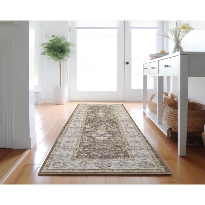 Dalyn Luxury Washable Hatay HY9 Brown 2'3" x 7'6" Runner Rug