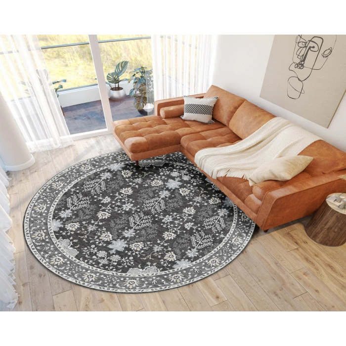 Dalyn Luxury Washable Hatay HY9 Charcoal 8' x 8' Round Rug