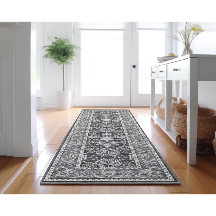 Dalyn Luxury Washable Hatay HY9 Charcoal 2'3" x 7'6" Runner Rug