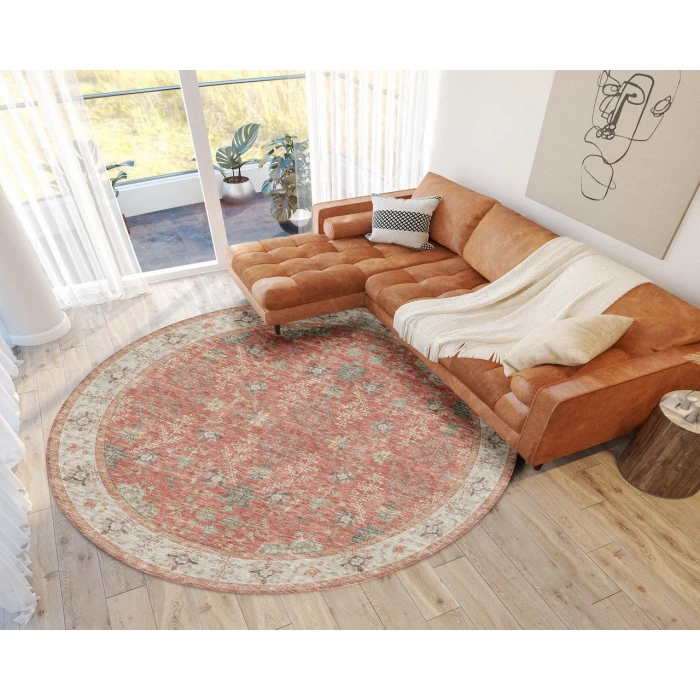Dalyn Luxury Washable Hatay HY9 Coral 8' x 8' Round Rug