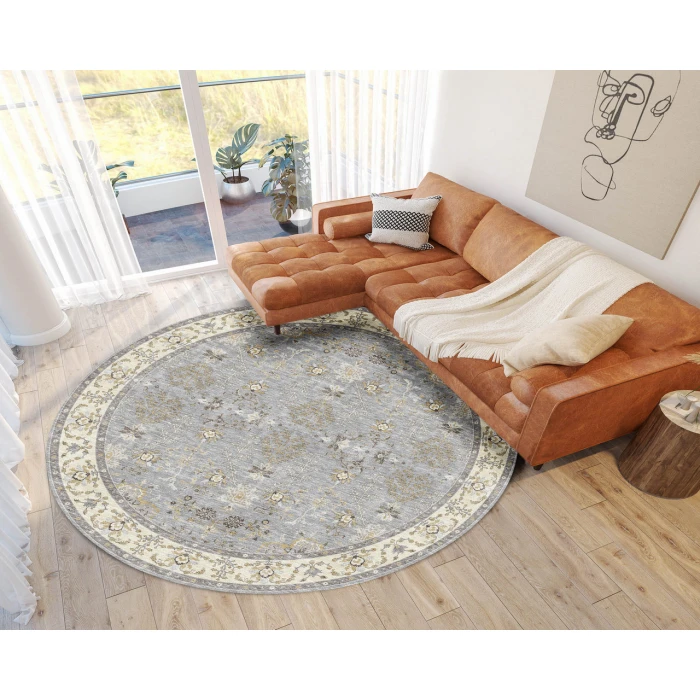 Dalyn Luxury Washable Hatay HY9 Gray 8' x 8' Round Rug