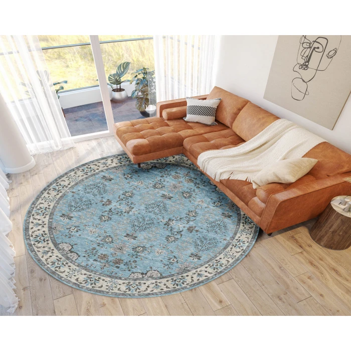 Dalyn Luxury Washable Hatay HY9 Sky 8' x 8' Round Rug