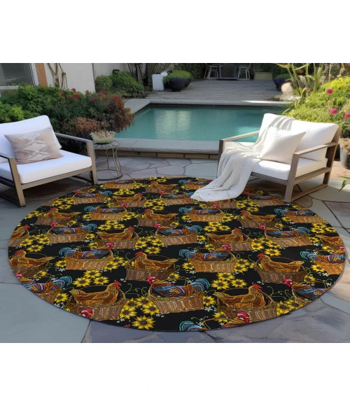 Dalyn Indoor/Outdoor Kendall KE2 Black Washable 8' x 8' Round Rug