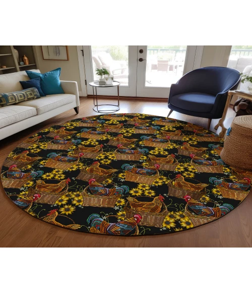 Dalyn Indoor/Outdoor Kendall KE2 Black Washable 8' x 8' Round Rug