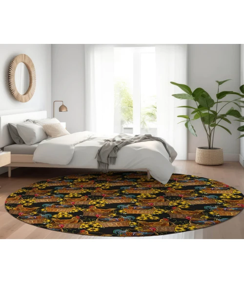 Dalyn Indoor/Outdoor Kendall KE2 Black Washable 8' x 8' Round Rug