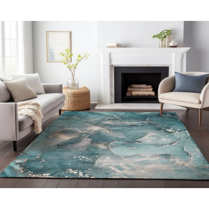 Dalyn Luxury Washable Odyssey OY11 Teal 5' x 7'6" Rug