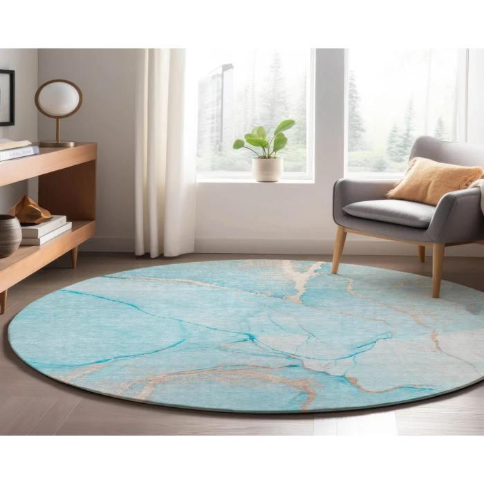 Dalyn Luxury Washable Odyssey OY7 Teal 8' x 8' Round Rug
