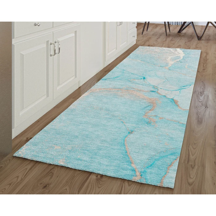 Dalyn Luxury Washable Odyssey OY7 Teal 2'3" x 7'6" Runner Rug