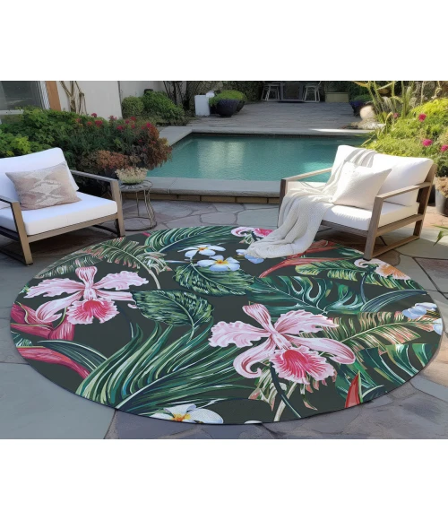 Dalyn Indoor/Outdoor Tropics TC6 Black Washable 8' x 8' Round Rug